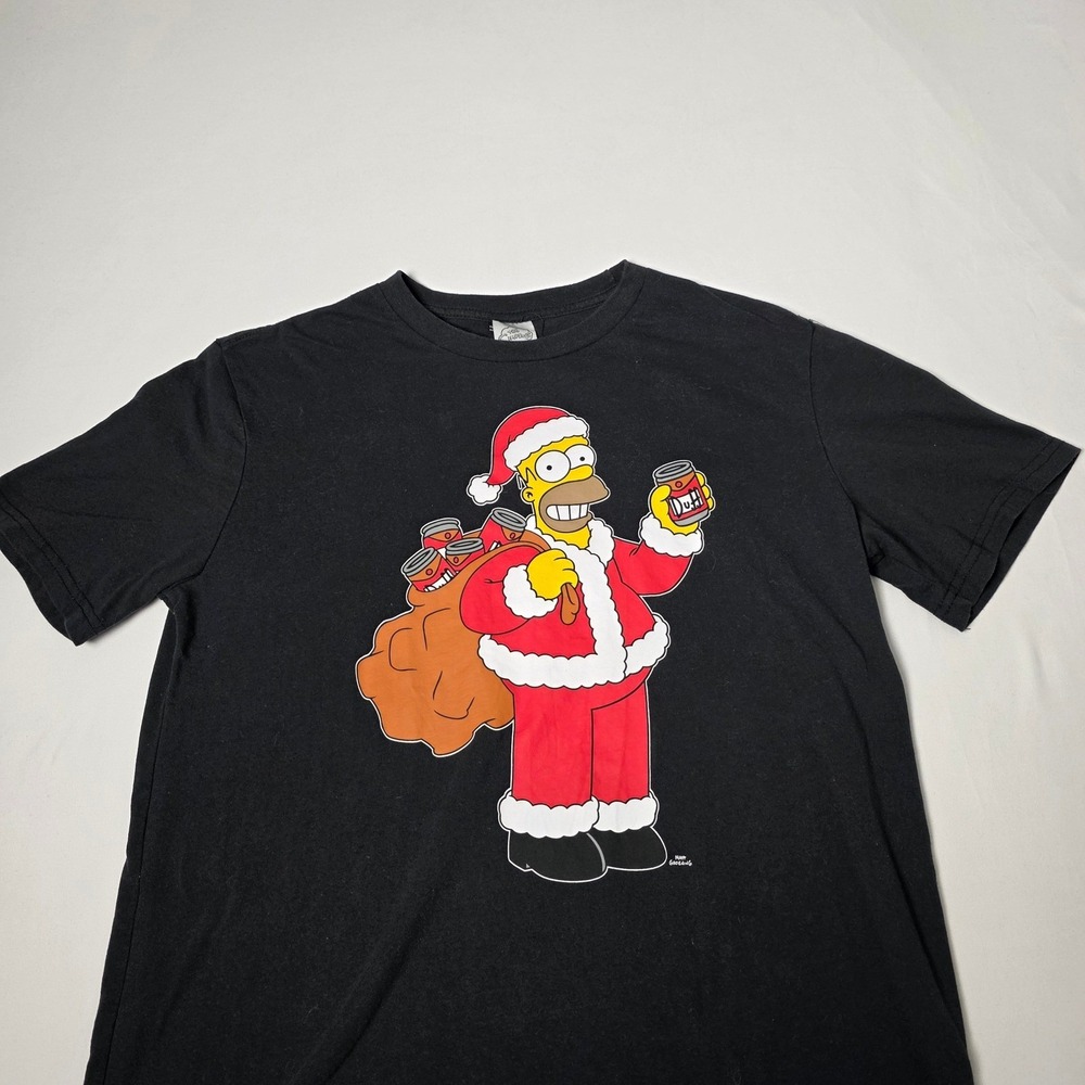 Mad Engine The Simpsons T-Shirt Men M Black Homer Santa Duff Beer Graphic Tee
